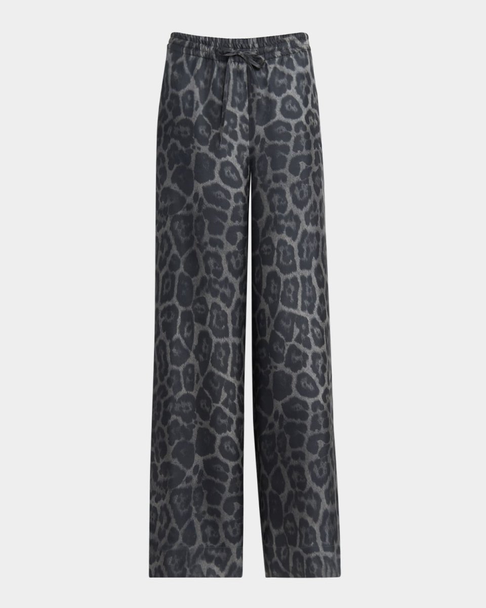 Leopard-Print Silk Wide-Leg Pajama Trousers